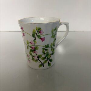 Regency English Bone China Floral Mug Pink Green Floral Design Gold Rim England